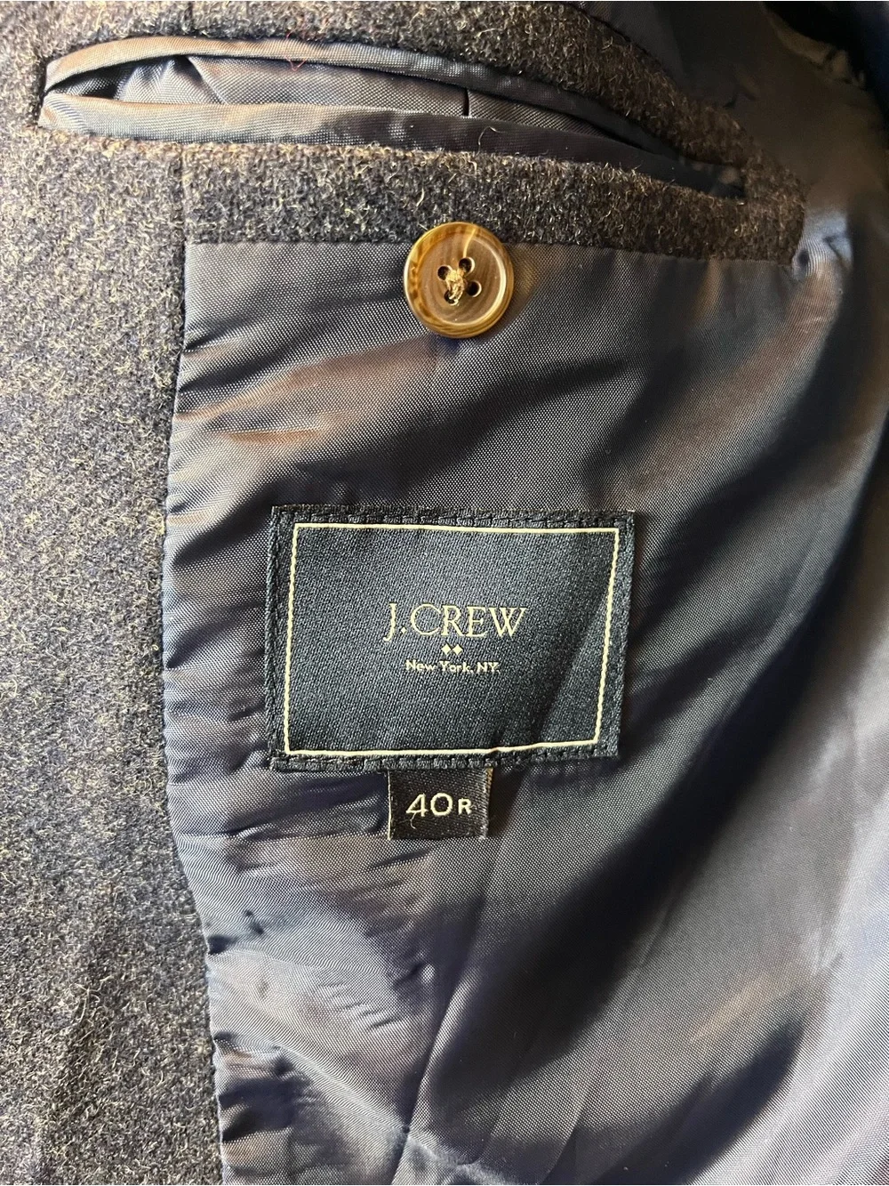 J. Crew Thompson Blazer Men’s Size 40 R Blue Elbow Patches Wool Blend Two-Button
